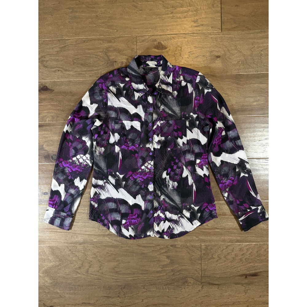GUESS Los Angeles Womens Purple Abstract‎ Graphic Button Up Shirt W24H88W37U0 S